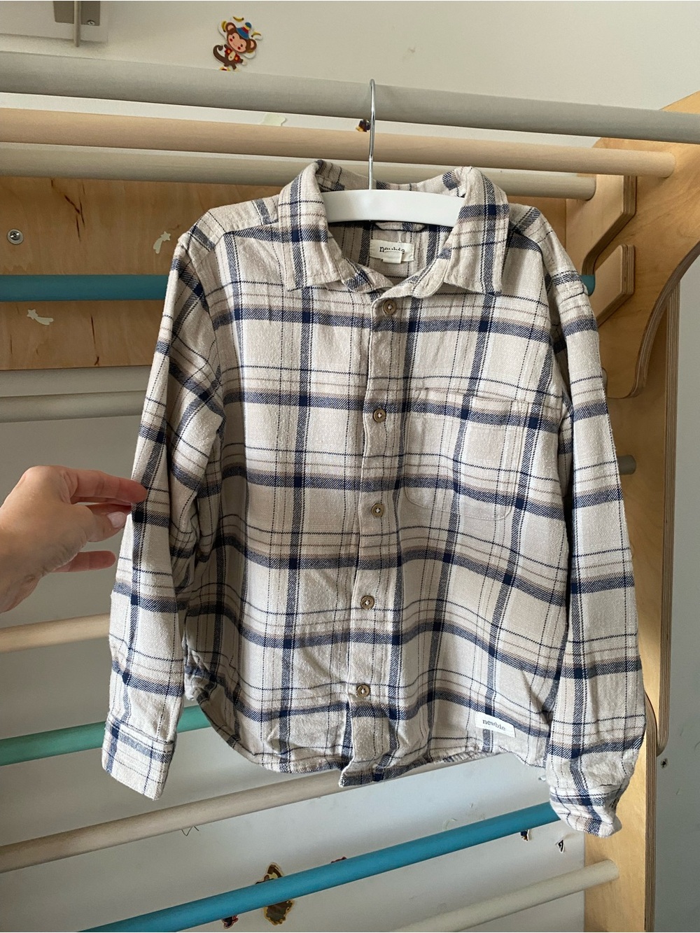 Newbie Cream and Navy Plaid Button-Down Shirt